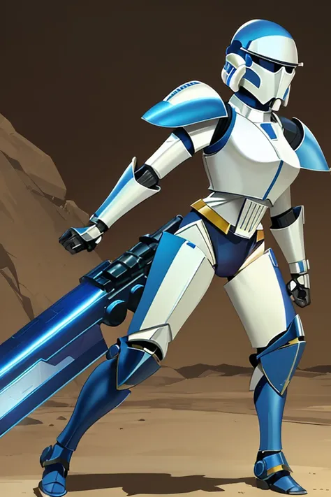 Beautiful woman with dark blue hair, short hair, yellow eyes, clone trooper armor, star wars, clone wars Battle background, 501st legion armor, captain rex armor 