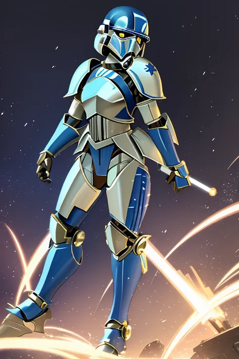 Beautiful woman with dark blue hair, short hair, yellow eyes, clone trooper armor, star wars, clone wars Battle background, 501st legion armor, captain rex armor 