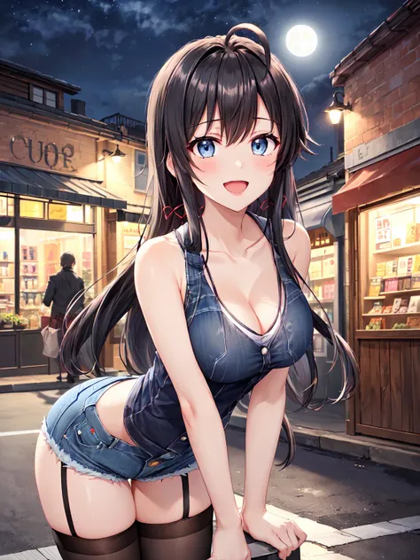 Masterpiece ,best quality , high resolution , (face view , look at view , front view , from front) , (1 girl solo:1.38) , (yukino yukinoshita, black hair, blue eyes, long hair, ahoge , slim , tall , slender , thin) , (cleavage:1.02) , (big breast:1.03) , (...