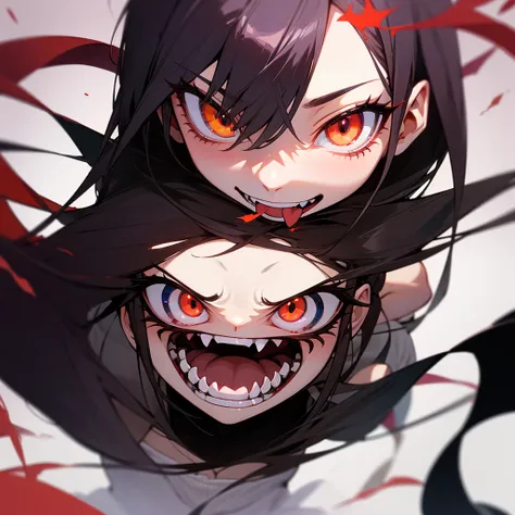 High resolution、 Pretty　Devil！Appearing from the Demon World！The eyes are sharp、A demon that devours people&#39;s souls。
He has a suspicious smile。
ピンク、黒、緑の
の色で！