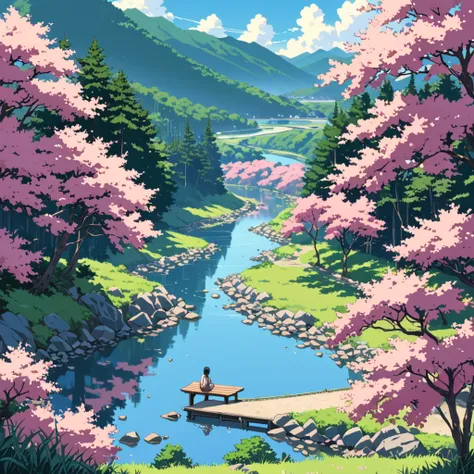 (((park by the river))), ((anime:1.4,illustration)),(masterpiece, top quality, best quality),(ultra-detailed, absolutely resolution),((16k, high res)). BREAK {lofi art, style of Laurie Greasley, style of Makoto Shinkai, anime aesthetic}