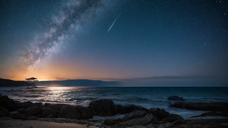 Starry Sky, Ocean, Whales 