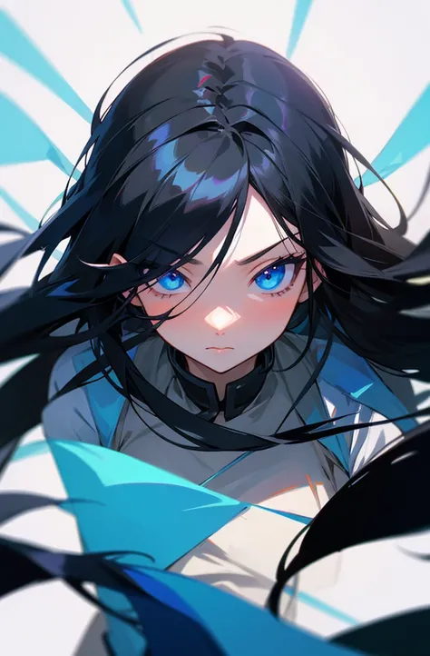 Long Black hair and blue eyes anime character 