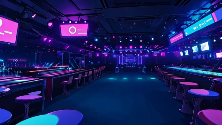 a nightclub, at night, no humans, no persons