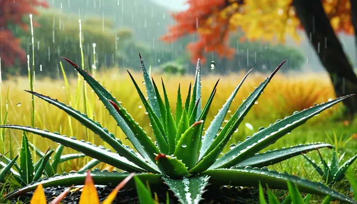 there is a aloe that is sitting on the grass, magical leafs falling, nature documentry footage, youtube video screenshot, todays featured photography 4k, autumn rain turkel, nature photography 4k, november, cinematic widescreen shot, leaves and magic, high...