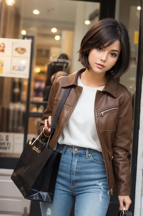 Dark brown short bob,Fashionable shopping