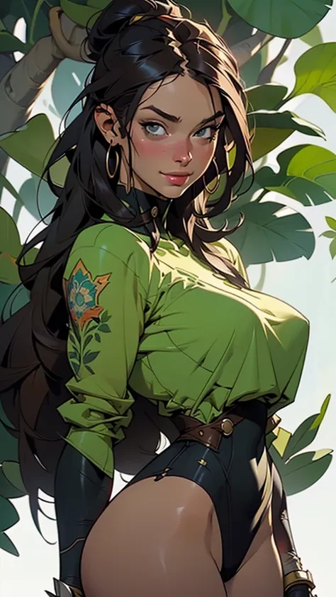 mdjrny-v4 style portrait of a female leprechaun, voluptuous, gorgeous detailed face, mischievous smirk, ample hips, insanely detailed accentuated big booty, mature, great aesthetics, perfect anatomy, well proportioned body, intricate, elegant, highly detai...