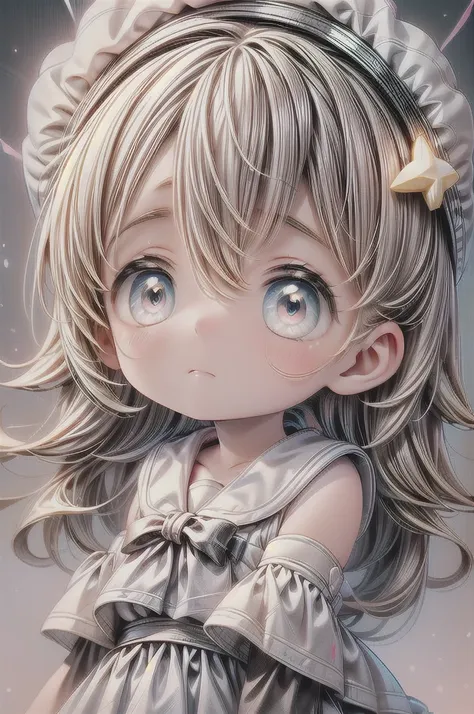 EarthKawaii,professional_artwork,best_quality,(grey and black theme,silver_trim:1.3),1girl,solo,(cute,kawaii,,elegant,evil,perfect_face,beautiful:1.2),silver_hair,long_hair,hair_ornament,hair_intakes,grey_eyes,closed_mouth,sailor_dress,serafuku,sailor_hat,...