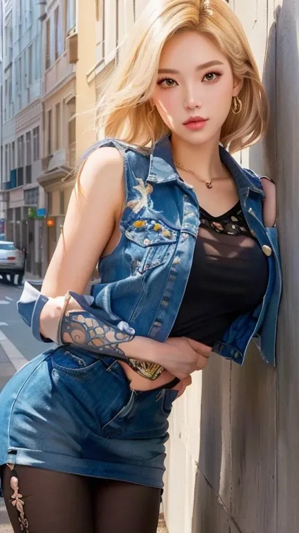 girl leaning against a wall with her hand on her hip, android 18, extremely detailed artgerm, style artgerm, artgerm style, ig model | artgerm, artgerm. high detail, urban girl fanart, style of artgerm, detailed character art, highly detailed exquisite fan...