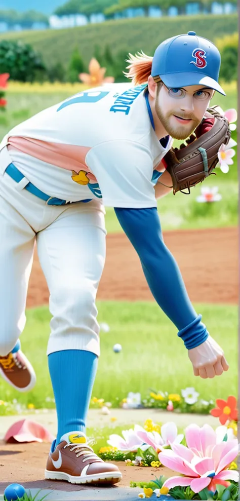 there is a man that is throwing a baseball on a field, baseball, 4k detail, 4 k detail, 8k detail, 8 k detail, white sleeves, female baseball player, sharply detailed, closeup shot, high quality details, wearing knee and elbow pads, closeup photo, high det...