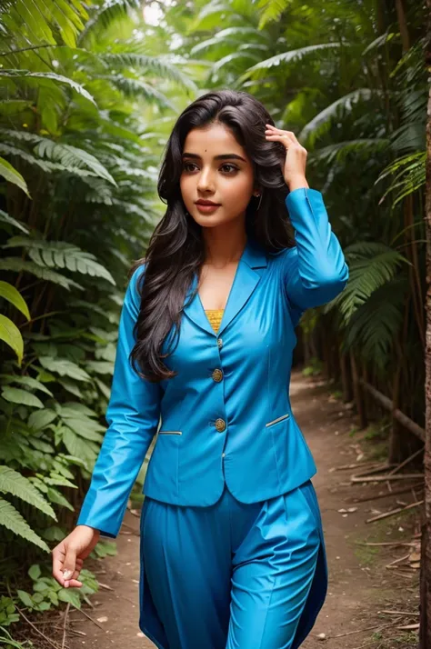 Girl playing with nature wearing blue suit and salwar 