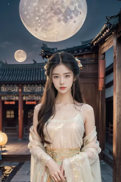 (((best quality))),(((ultra detailed))),(((masterpiece))),illustration,((1 beautiful girl,solo)),(shoulder-length straight hair:1.2),((bright eyes,gentle smile)),((slim,thin)),((small breasts,flat chest)),(white see through sheer Hanfu:1.3),flowing fabric,...