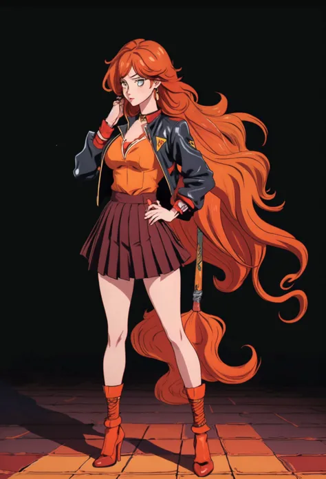 ol office ol professional attire，Anime girl with long red and orange hair and black hair, 28 years old，long hair anime girl, She has long orange-yellow hair., Attractive anime girl,shirt，Professional hip skirt，Very long hair，Large Breasts,Keep files,Exciti...