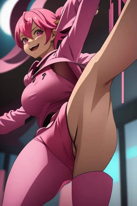 Lilith is wearing her pink romper, transparent and tight, she is without a bra and panties and is all bulging