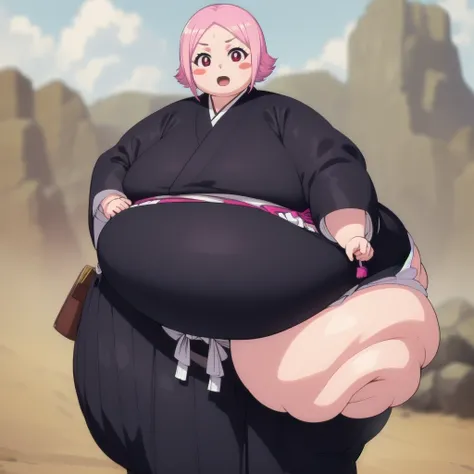 yachirukusajishi, yachiru kusajishi, short hair, pink hair, (pink eyes:1.5), blush stickers, open mouth, forehead,
BREAK long sleeves, japanese clothes, hakama, black hakama,
BREAK outdoors,
BREAK looking at viewer, (cowboy shot:1.5),
BREAK (masterpiece:1....