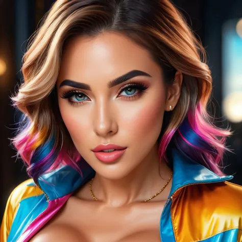 (best qualityer,8K,Hyper-Realism:1.2),swirly vibrant colors, sharp focus, incredibily detailed, studio lighting, ultra-fine painting, hair on the wind, incredibly realistic eyes and lips, Perfect facial proportions, meticulous skin texture, long eyelashes,...