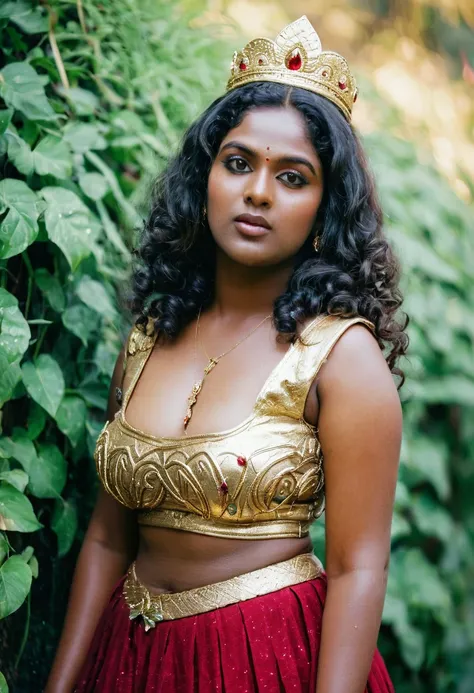 (((photo of a ancient kerala crowned temple goddess ))), (((black kali))) , (((half body))), (((very dark skin))), (((age 18+)))...