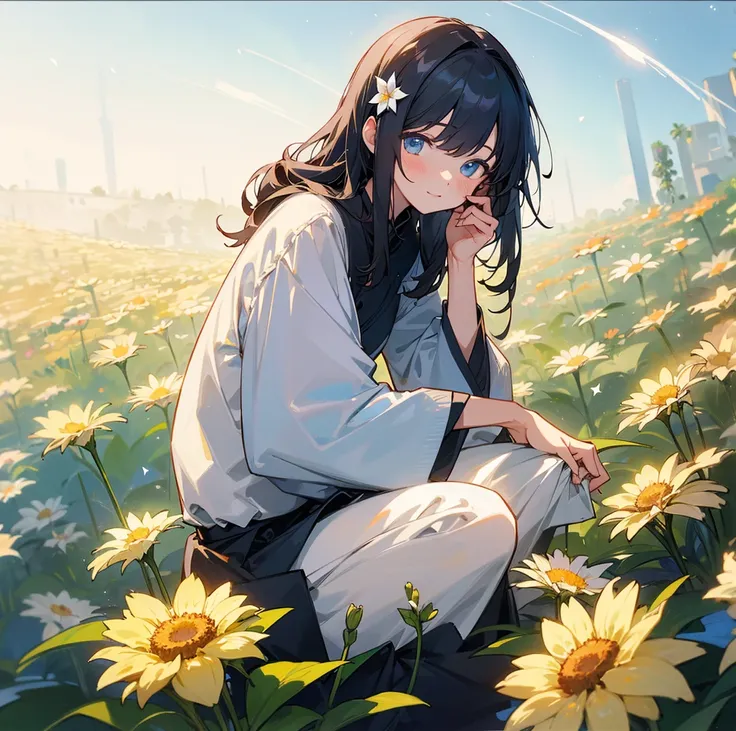 top quality, High target_solve, clearly_image, Detailed Background, girl, flower, flower園, Starry Sky,