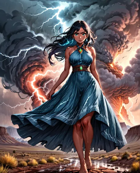 female storm spirit, perfect face, clear eyes, voluminous hair,  smoke dress, 0k3dr3ss,  martius_storm, tornado, hurricane, volc...