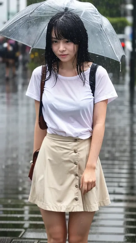 Natural image quality,１People Girls,Japanese,20-year-old,Beauty,Beautiful face,Cute face,Are crying,Sad expression,Frustrated expression,tears,Short-sleeved summer clothes,skirt,(Disheveled Hair),(Wet Hair),(Wet body),(Wet clothes),(Wet Face),The whole bod...