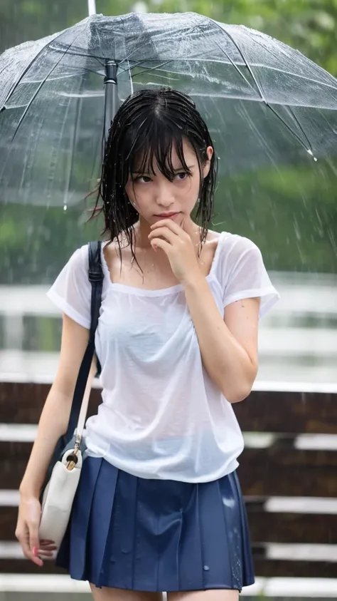 Natural image quality,１People Girls,Japanese,20-year-old,Beauty,Beautiful face,Cute face,Are crying,Sad expression,Frustrated expression,tears,Short-sleeved summer clothes,skirt,(Disheveled Hair),(Wet Hair),(Wet body),(Wet clothes),(Wet Face),The whole bod...