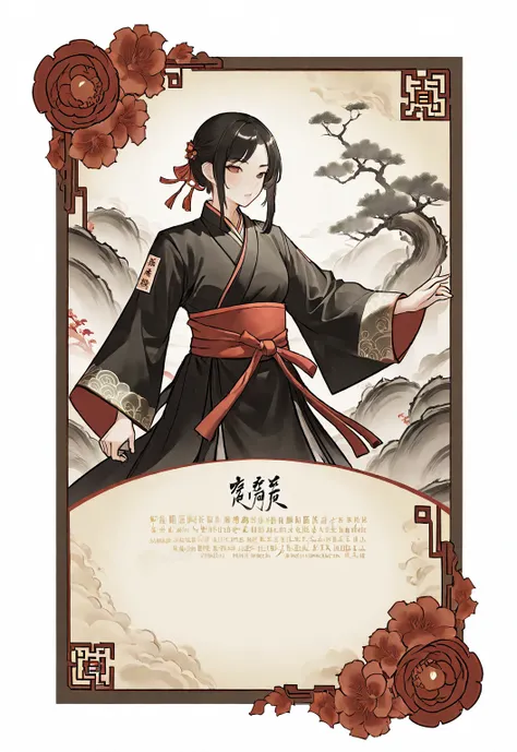 a card border ui，chinese classical martial arts style，suspense style，profile style。leave a square blank space in the middle，no c...