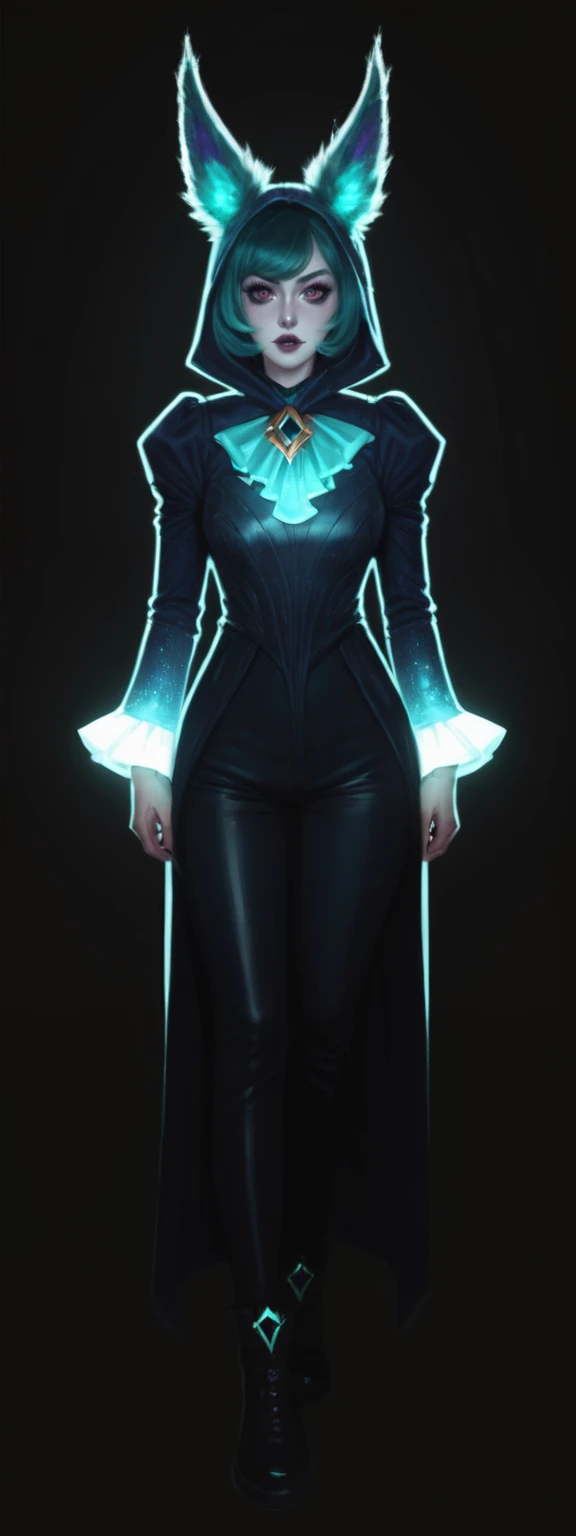 realistic, score_9, score_8_up, score_7_up, score_6_up, 
1girl, solo, from front, full body, Vex (league of legends),  black background, makeup, sidelighting, backlighting, glowing,