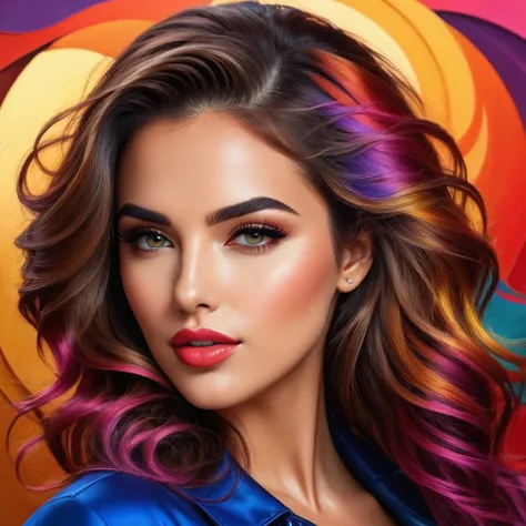 (best qualityer,8K,Hyper-Realism:1.2),swirly vibrant colors, sharp focus, incredibily detailed, studio lighting, ultra-fine painting, hair on the wind, incredibly realistic eyes and lips, Perfect facial proportions, meticulous skin texture, long eyelashes,...