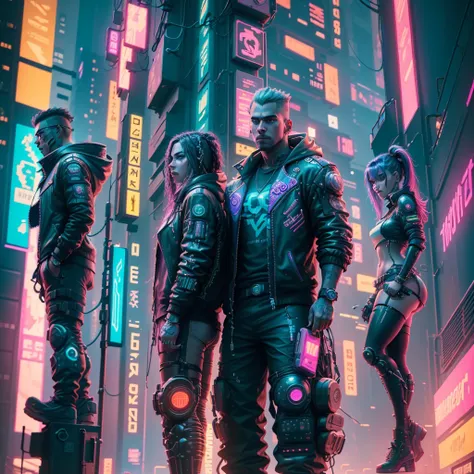 ((cyberpunk(detailed)), neon lights (cinematic), a cyberpunk guy and cyberpunk girl with futuristic cyber car, high quality