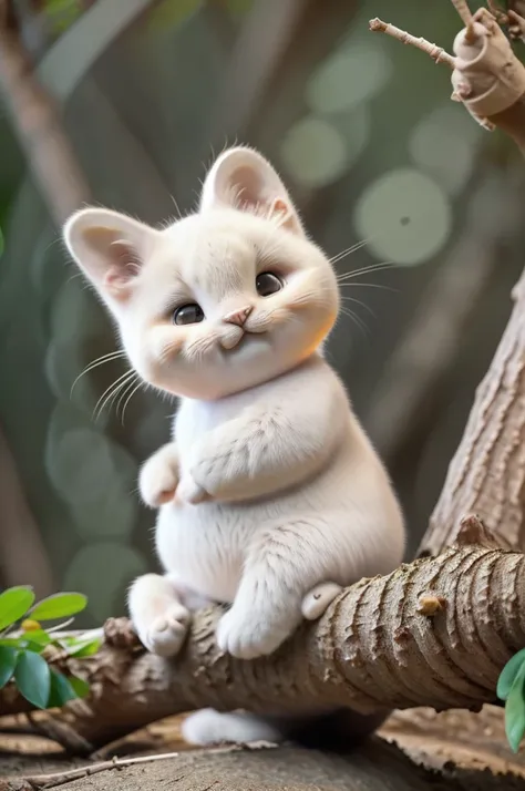 high resolution photo front portrait of a one very cute white cat praying sitting on a tree branch in a lush forest, cat, orange, fat, garfield, no_humans, depth of field, Disney style, DARK_Glam, using DRK_Glam, deep shadow, (dark: 1.4), (8k, RAW photo, b...