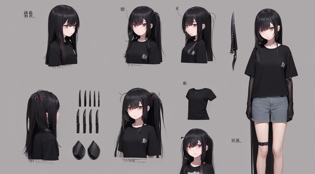 (Very refined）、suicide、knife、（Ｔshirt）Miss、Offensive photos、Solitary、（contour）、（with movement）、Dark background、Black figure、（contour）、slim body、Room Background、unit、sad、1 person、