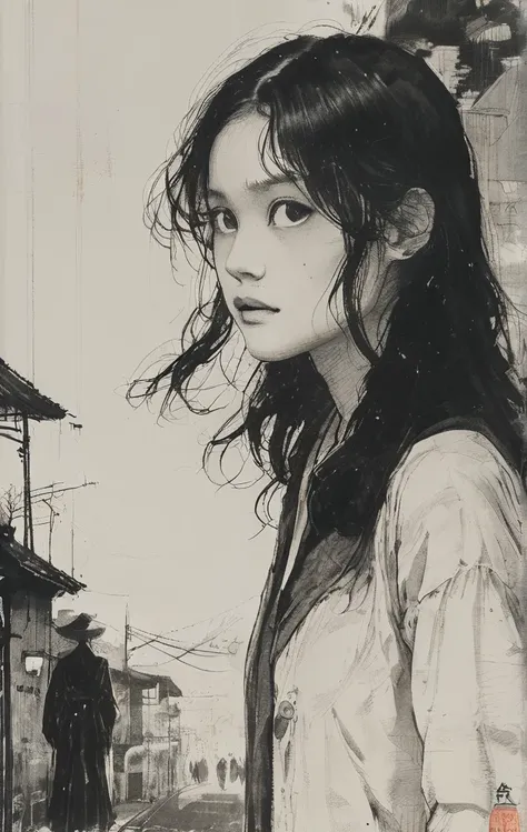 「I bow my head as if I were in despair.、Woman walking in a dark city。The desperate woman suddenly、Illuminated by the intense brightness of car headlights、The world is instantly illuminated in pure white light......。 」