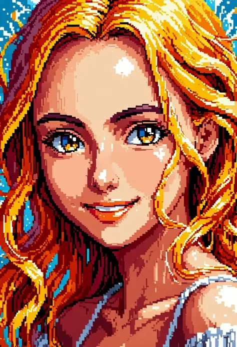 a pixel art oil painting of beautiful girl with perfect face, (pixelart:0.6) smile, vivid color, splashing painting style, perfe...