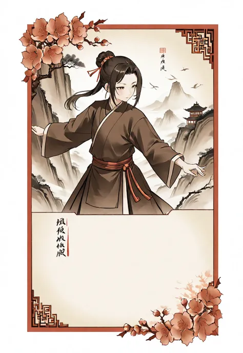 A card border UI，Chinese classical martial arts style，Ink painting style，Suspense style，Profile Style。There is a number &quot;5&quot; in the upper left corner of the card border.，Leave a square blank space in the middle，No characters，Parchment backing。