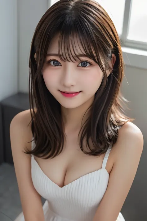 8K、Highest quality、（beautiful）、Precision Eyes、Brown Hair、looking at the camera、Upper Body、Close-up、Soft Breasts、smile、Shot from above、Bunny girl