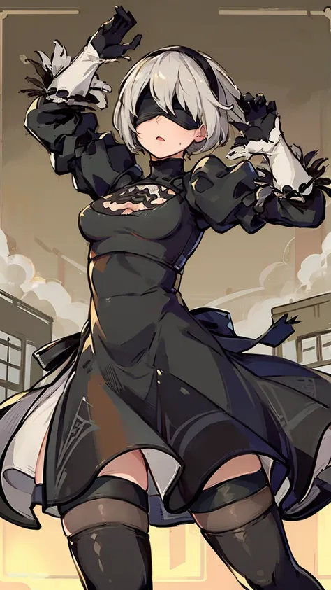 (highest quality, 8k, masterpiece :1.3),2b,nier:automata,ass, one woman,,30 years old,mom,gray hair,nsfw,alluring expression,sex...