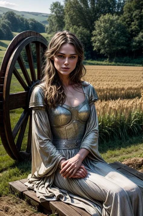 Keira Knightley,medieval times,Wheat fields, just put it on, Sitting on a water wheel, Movie scene in love and the discovery of your innocence ,and purity ,