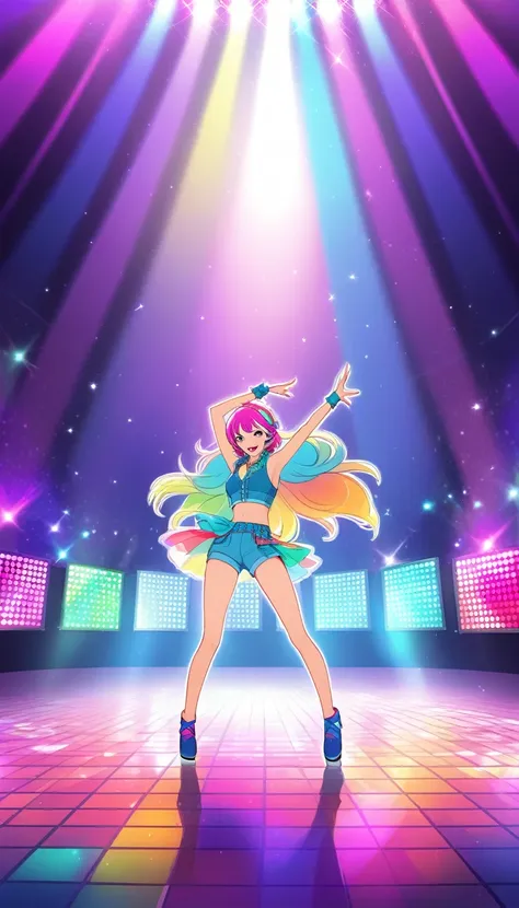 just dance style stage, disco colors