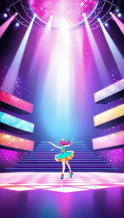 just dance style stage, disco colors, I want the image to only contain the stage, without characters or letters