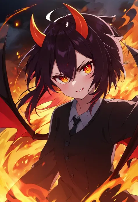 demonic demon with glowing eyes and fiery face anime