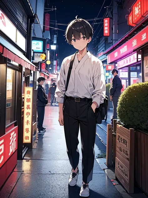 Real Japan、Downtown at night、A suspicious looking young man、28 years old、Have a professional camera