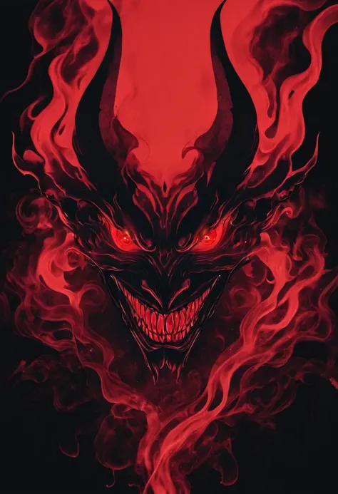 anime with a demonic face on a black background in red smoke