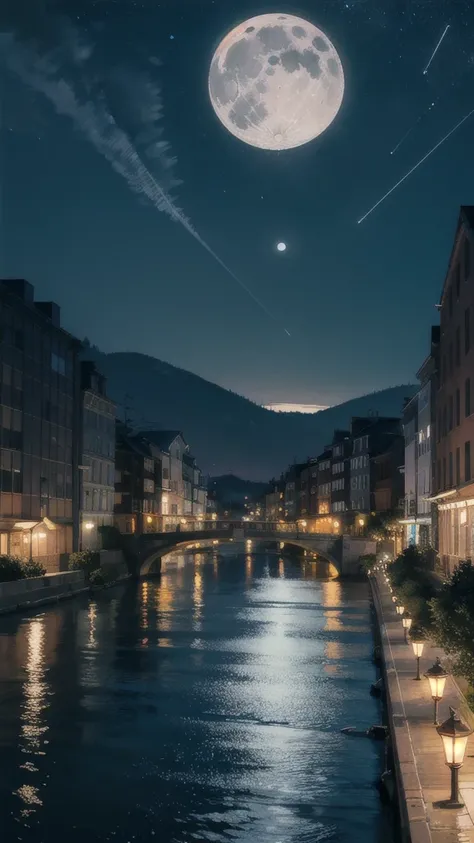 Night view,river,moon