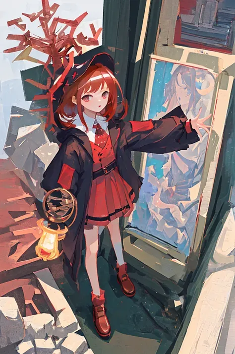 (masterpiece:1.1), (best quality:1.1), A girl，14 years old，Little Loli，Medium Length Red Hair，Wearing wizard costume，cute