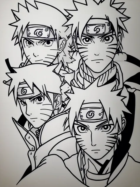 Naruto face shippuden only black outline no colour 