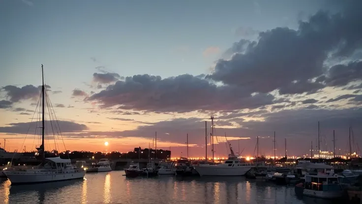 Nateau de peche en mer rentre le soir au port. Quelques mouettes suivent le bateau 