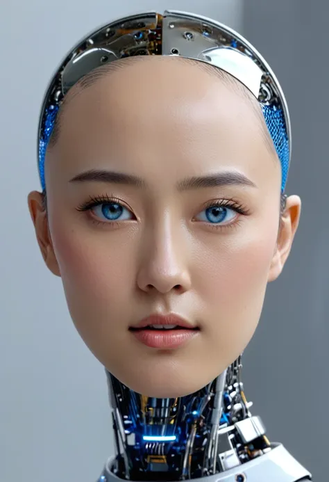 top quality 8k ultra high definition work, masterpiece: 1.3, sharp focus: 1.2. one robot, the face is a human woman. complex 3d ...