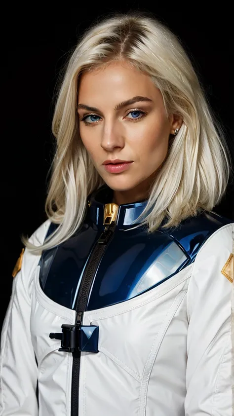 woman ,Golden-white hair,blue eyes,,,Black space suit