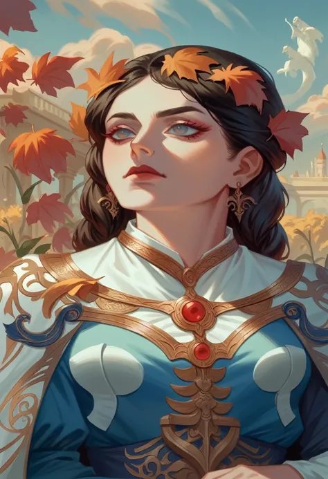 Aarav woman in blue dress I have flowers in my hair., Alphonse Muya and Rossdraws, Artwork in the style of gouache, palace ， girl in hanfu, Alice X. Faded, Fantasy behavior, Surreal Art Nouveau, Inspiration from Feng Huazhong, Autumn Empress, Inspiration f...