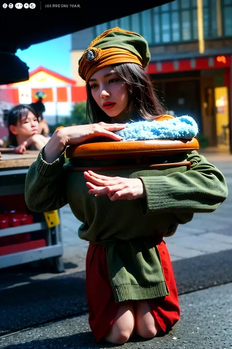 {{{long hair}}}, {{{official style}}}, {{{adult}}}, red dress, one-piece dress, turtleneck, red mini skirt,｛light green cropped ...